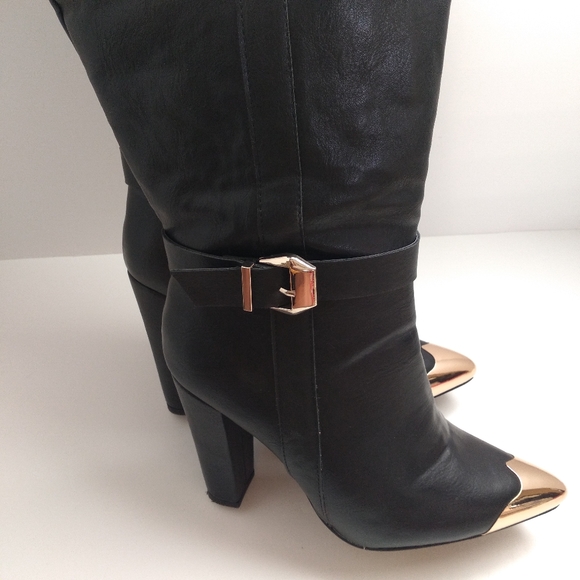 Shoedazzle Faux Leather Dorothy Wide Calf Thigh High Black Boots Womens 7.5 EUC - Picture 6 of 8
